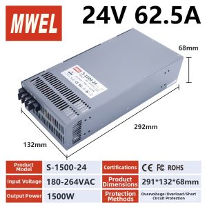 MWEL | Outdoor Communication Device Dedicated High Power PFC Switching Power Supply 24V 1000W