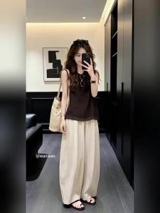 ZHENMANZI | Bộ Quần Áo Dáng Rộng Áo Không T Tay Quần Ống Rộng