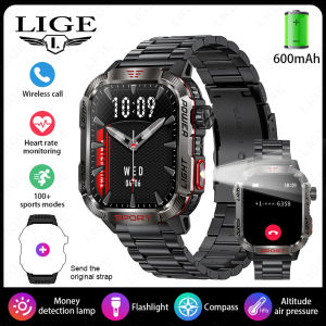 LIGE | LIGE 2.01 Outdoor Men Smart Watch Compass IP68 Waterproof 600mAh Battery LED Flashlight Bluetooth Call Sports Smartwatch 2025