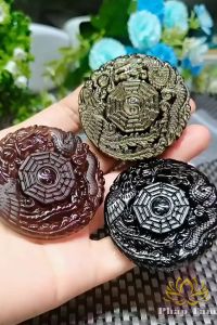 Mặt Dây Chuyền Phong Thủy Long Phụng Tiên Thiên Bát Quái Đá Obsidian Đen Tự Nhiên Mặt Đá Phong Thủy - Pháp Tâm