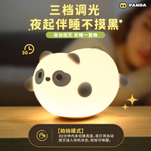Panda Night Light Silicone Baby Feeding Lamp Sleep Aid Warm Light Charging Night Lamp Tap to Turn on Cute LED Lamp for Girls