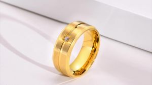 Nhẫn Cưới Nam Vnox 8mm Đá CZ AAA Kiểu Đơn Giản Chất Liệu Thép Không Gỉ Mờ Đường Rãnh Phong Cách Giản Dị Dành Cho Chú Rể
