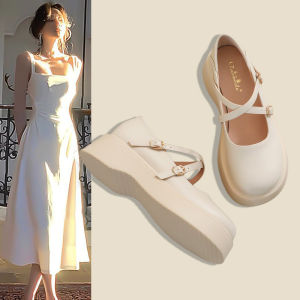 Comfortable Thick Bottom Mary Jane Shoes Womens Spring New Style Gentle Niche Increased Height Single Shoes White Versatile