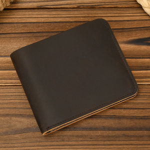 Mens Short Wallet Top Layer Cowhide Leather Wear Resistant Vintage Lightweight Large Capacity Card Position Drivers License Horizontal Style Leather Clip