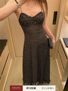 ชุดเดรสยาวผ้าชีฟองลายจุดสไตล์ฝรั่งเศส Xziชิค ฤดูร้อนปี 2025 กระโปรงทรงเอ ชุดเดรสยาวคลุมเข่า แขนกุด คอวี กระโปรงทรงเอ