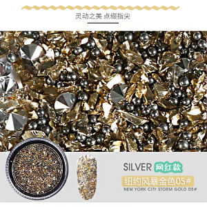 Dark Box Nail Art Rhinestones New York Storm Mine Gold And Silver Color Mixed Flat Bottom Drill Beauty Tools Nail Oil Glue