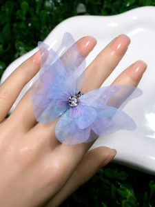 Princess Style Butterfly 3D Ring Lightweight Veil Holiday Photography Sweet Hand Accessory Jewelry Alloy Plated Silver Gold