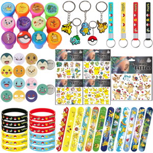Pokemon Pikachu Theme Birthday Party Supplies Favors Gifts Stickers Slap Bracelets Stamps Goodie Bags Fillers Party Decorai