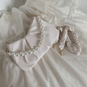 2025 New Cloud Fold Pearl Chain Single Shoulder Versatile Crossbody Bag Women Underarm Bag Casual Soft Surface Zipper Closure