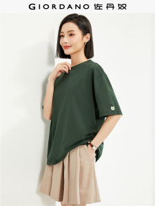 Áo Thun Cotton Tay Ngắn Giordano Thêu Hình Động Vật Dáng Rộng Cổ Tròn Thường Ngày Mùa Hè Cho Nữ Giordano 05324397