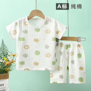 Childrens Short-Sleeved Suit Pure Cotton Baby T-shirt Shorts Summer Boys And Girls Home Wear Thin Infant Pajamas Air Conditioning Room Clothing