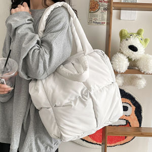 Mùa Thu Mùa Đông Nữ Dung Tích Lớn Cotton Vải Bông Áo Khoác Túi Thời Trang Sành Điệu Túi Tote Đeo Vai Lông Vũ Túi Xách Lông Vũ Túi Xách Thời Trang/ Phong Cách Phù Hợp Cho Mọi Trận Đấu