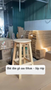 Ghế đôn gỗ cao su hàng lắp ráp cáo 60cm