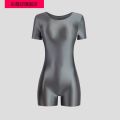Body-Shaping Corsets Glossy Silky Underwear round Neck Bodybuilding Shiny Jumpsuit Men's and Women's Short-Sleeved One-Piece Boxers. 