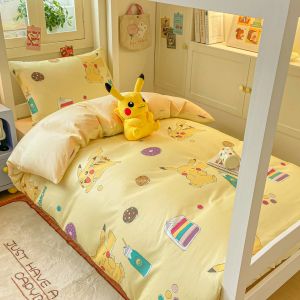 Cotton Pokemon Pikachu Childrens Bedding Set Cute 100% Pure Cotton Bed Sheet Quilt Cover Three-Piece Quilt Cover Four-Piece Set