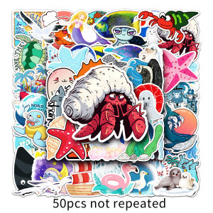 Adorable Ocean Animal Stickers 100 Pcs Childrens Cartoon Creative Doodle DIY Decorative Album Diary Notebook Water Cup Laptop Skateboard Helmet Milk Tea Cup Waterproof Movable Decals