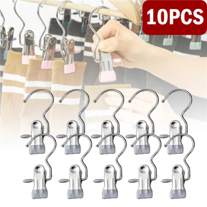 10pcs Stainless Steel Clothespins Portable Single Hook Hanging Clothes Clips Laundry Clothes Pegs Closet Cloth Organizer Hanger Metal Hanging Travel Hooks for Hanging