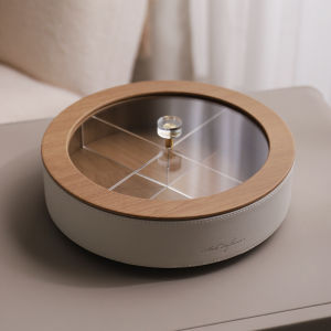 Luxurious Leather Tissue Box with Wood Grain Simple North European Style for Living Room Bedroom Storage Organizer Decorative Item