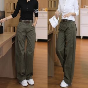 High Waist Straight Leg Workwear Pants Womens Multiple Pockets Autumn Sport Casual Wide Leg Pants Loose Fit Trousers