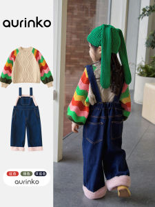 Girls Denim Overalls Spring Autumn Style Long Pants Korean Version Childrens Jeans Cotton 100% Safety Class B Suitable for Girls