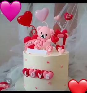 PAJANGAN KUE LOVE CAKE VALENTINE TOPPER KUE HATI 2D CAKE HAPPY BIRTHDAY / HIASAN TOPPER KUE 4 PCS TUSUKAN