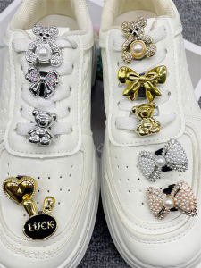 2PCS Bling Rhinestone Bear Shoelace Charms ABS Heart Bowtie Shoe Lace Decorations Accessories DIY Golden Shoe Clips Fit Sneakers