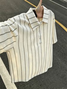 LIUBU | White Striped Short Sleeve T-Shirt Summer Texture