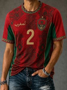 hot toys | Áo Thun Bóng Đá Nam Màu Đỏ Morocco Tay Ngắn In Chữ Áo Thể Thao Thường Ngày Dành Cho Người Hâm Mộ Bóng Đá