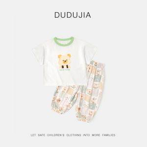 Dudujia Childrens Summer Short Sleeve Set Baby Boy Casual Pants Two-Piece Set Girl Thin Summer Fashion Cotton Blend Fabric