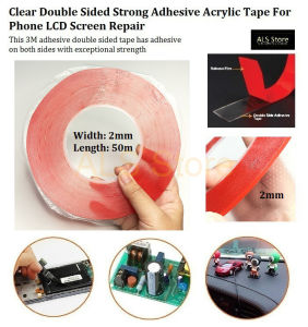 [2mm/50m] Strong Double Sided Acrylic Clear Tape for Phone / Tablets LCD Dashboard Figurines Craft Works