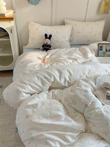 Ins Style Pure Cotton Four-Piece Set with Butterfly Knot Duvet Cover Bedding Sheet Skirt Three-Piece Set Girls Heart Bedding