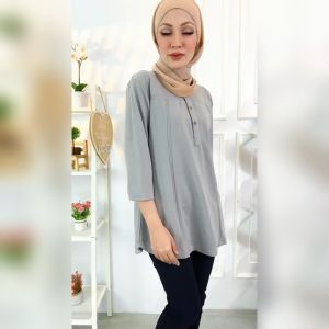 KM Women Irdina Ready Stock Malaysia 3/4 Sleeve Button Blouse Muslimah Baju Wanita [B10325]