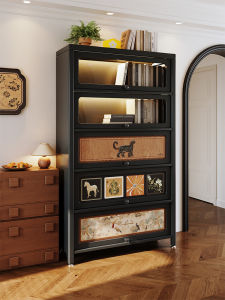 Meisda Iron Art Bookcase Carbon Steel Metal Dustproof Storage Display Cabinet Retro Style Home Furniture Rectangular Shelf