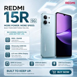 Redmi | 2026 new Redmi 15R 5G Phone 8GB+256GB 6000mAh Battery 33W Fast Charge 6.9 120Hz Display Dimensity 6300 Slim 7.99mm Body