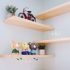 Nordic Style Solid Wood Shelf Wall Mounted TV Background Organizer One Row of Wooden Planks Living Room Display Rack Shelf