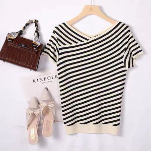 Striped V-neck Slimming Womens Knitwear