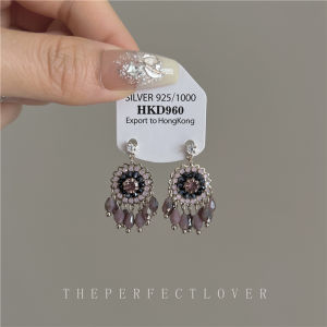 ต่างหูสไตล์โบฮีเมียนชาติพันธุ์พู่หินการออกแบบที่ไม่เหมือนใครวินเทจ