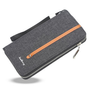 Large Canvas Wallet for Men with Zipper Fashionable Handheld Phone Bag Multi-Card Slot High Capacity Youth Style Vertical Shape