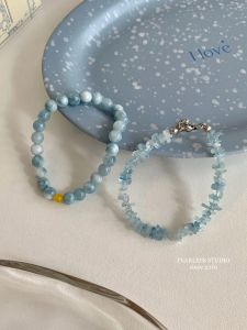 FEARLESSINCE19 อัญมณีสีฟ้าธรรมชาติ Handbracelet Original Design ทอสําหรับผู้หญิงแฟชั่นอินเทรนด์เครื่องประดับ