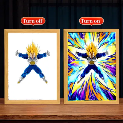 Bandai | LED Vegeta Light Paninting Picture Frame Anime Peripheral Dorm Desktop Ornament Night Light Holiday Gift USB Plugin Ambient Lamp