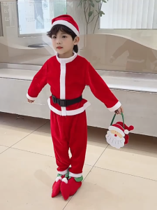 3-12Yrs Santa Costume for Kids Boys Girl Christmas Costume Hat+Dress Suit Christmas Roll Cosplay Halloween Performance Xmas Party