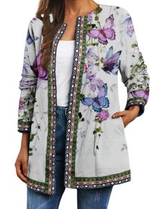 เสื้อคาร์ดิแกนขนแกะพิมพ์ลายสไตล์ชาติพันธุ์ขนาดใหญ่ เสื้อคลุมกันหนาวแบบเปิดไหล่ แขนยาว ปกติ ทรงตรง ฤดูใบไม้ร่วง 2023