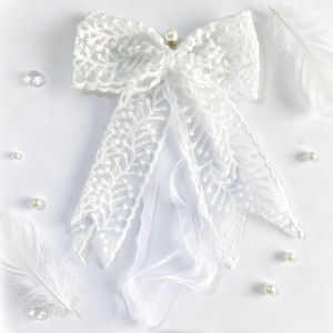 White & Beige Lace Bow Curtain Tiebacks Pearl Decor Sheer Ribbon Drape Holdbacks for Bedroom Living Room Home Decor