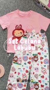 BOBOHO - SETELAN LABUBU ANAK PEREMPUAN / PAKAIAN SANTAI ANAK PEREMPUAN LENGAN PENDEK DAN CELANA PANJANG MODIS GAYA FEMINIM BARU