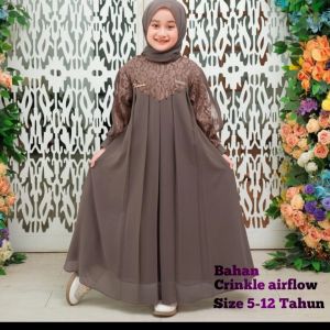 Gamis Anak Kombinasi Bahan Cringkle Mix Burkat