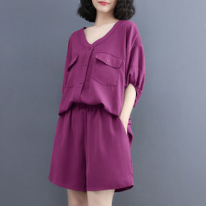 Bộ Đồ Thể Thao Thường Ngày Rộng Rãi Mùa Hè 2025 Áo Thun Tay Ngắn Quần Ngắn Cỡ Lớn Bộ Đồ Hai Mảnh Thời Trang Cho Phụ Nữ Béo