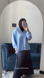 Haseena Atasan Wanita Alzena Lengan Balon Panjang Kemeja Oversize Basic Kancing Polos Blouse Top Long Slevee Jumbo