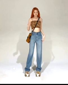 HK 2024 new style sand wash gradient color wide leg jeans denim pants for women #361