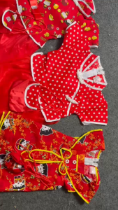 Dress Anak Perempuan Motif Imlek Karakter Lucu+Tas Serut Cantik Warna Merah Usia 6 Bulan-7 Tahun Bahan Katun