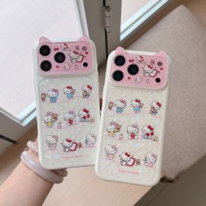 Sanrio | 3D Stereoscopic Cute Cartoon Sanrio HelloKitty Cat Ears Phone Case For iPhone 17 Pro 16 15 Pro Max Shockproof Hard Acrylic Cover